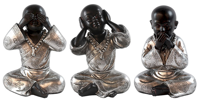 Set Of 3 Resin Sitting Monks see, Hear, Speak No Evil - Click Image to Close